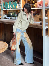 Lunivop Yellow Gradient Tie Dye Light Blue Jeans High Waisted Boyfriend Baggy Loose Wide Straight